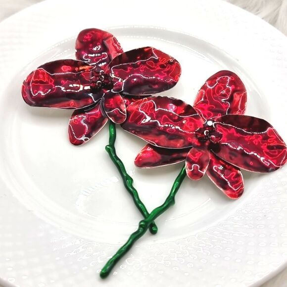 New ZARA Red Enamel Flower statement earrings - Picture 10 of 15